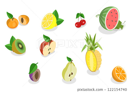 3D Isometric Flat  Set of Fruits, Tasty and Healthy Nutrition 122154740