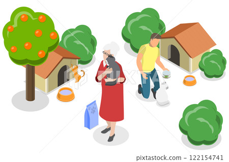 3D Isometric Flat  Illustration of Homeless Animals Care, Pet Adoption 122154741