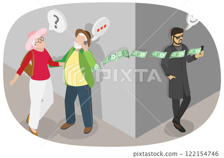 3D Isometric Flat  Illustration of Stealing Money From Old People, Elderly Financial Scam 122154746