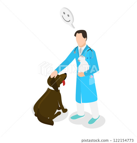 3D Isometric Flat  Illustration of Vet Doctor, Healthy and Happy Pets 122154773