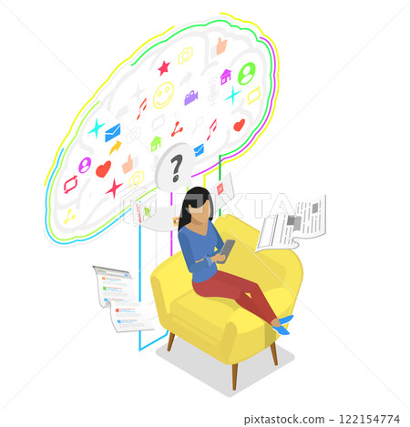 3D Isometric Flat Illustration of Phone Addiction, Smartphone Endless Scroll 3D Isometric Flat Illustration of Phone Addiction, Smartphone Endless Scroll 122154774