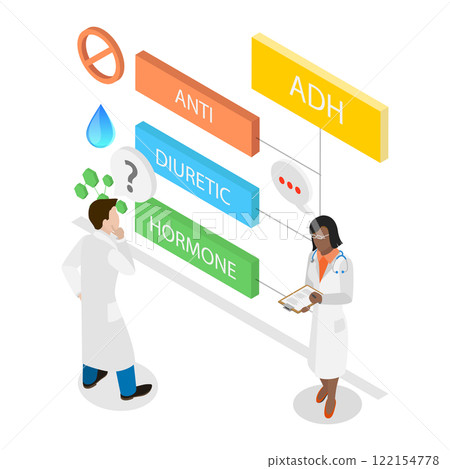 3D Isometric Flat  Illustration of Antidiuretic Hormone, ADH Explanation 122154778