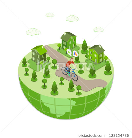 3D Isometric Flat Illustration of Earth Ecology, Sustainable Life Style Awareness 3D Isometric Flat Illustration of Earth Ecology, Sustainable Life Style Awareness 122154786