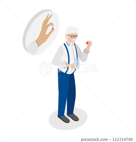 3D Isometric Flat  Illustration of Eldery Person Taking Drugs or Vitamins, Senior Daily Routine 3D Isometric Flat  Illustration of Eldery Person Taking Drugs or Vitamins, Senior Daily Routine 122154790