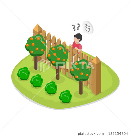3D Isometric Flat Illustration of Curious Neighbor, Observing Street Activity or Eavesdroping 3D Isometric Flat Illustration of Curious Neighbor, Observing Street Activity or Eavesdroping 122154804