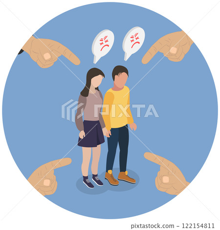 3D Isometric Flat Illustration of Scared Unhappy Couple, Bullying, Harassment and Violence 3D Isometric Flat Illustration of Scared Unhappy Couple, Bullying, Harassment and Violence 122154811