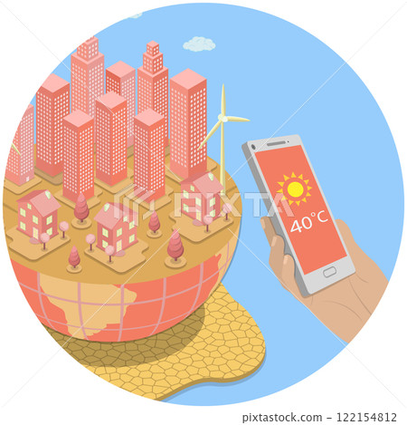 3D Isometric Flat Illustration of Hot Summer , Climate Change Causing Abnormal Temperature Problem 3D Isometric Flat Illustration of Hot Summer , Climate Change Causing Abnormal Temperature Problem 122154812
