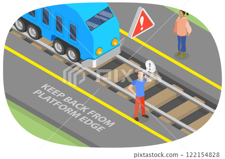 3D Isometric Flat  Illustration of Railroad Safety Rules, Guidelines and Advice 122154828