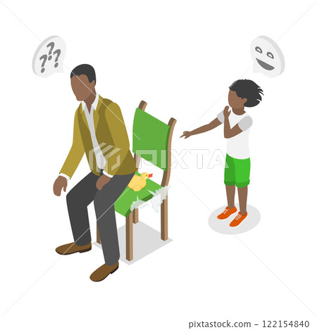 3D Isometric Flat  Illustration of Prank Trick, Putting Rubber Duck on Chair at Home 122154840