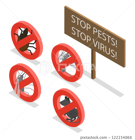 3D Isometric Flat  Illustration of Pest Control, Protection from Harmful Insects and Rodents 122154868