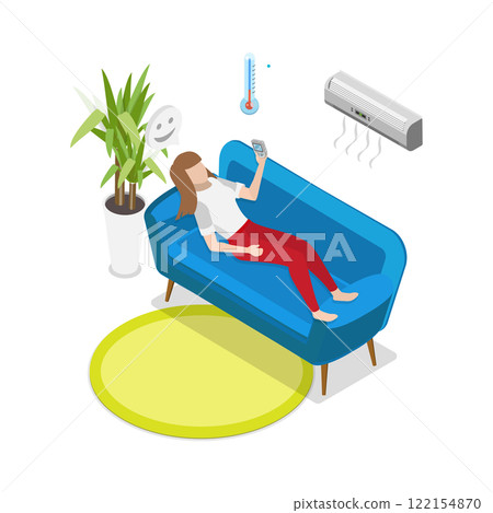 3D Isometric Flat  Illustration of Climatic Control, Air Conditioning Home System 122154870