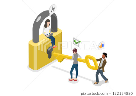 3D Isometric Flat  Illustration of Security And Protection, Safe Confidential Information 122154880