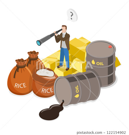 3D Isometric Flat  Illustration of Forecast In World Economy, Agriculture, Oil, Gold Future Vision for Business Traders 122154902
