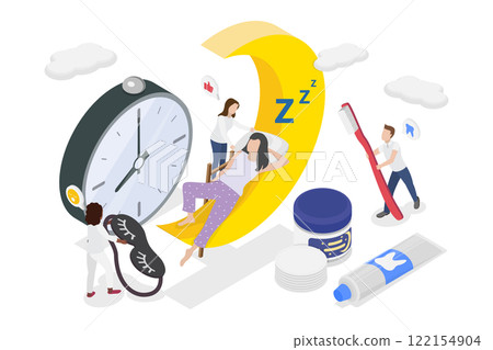 3D Isometric Flat Illustration of Bedtime Routine, Nighttime Rituals for Better Sleep 3D Isometric Flat Illustration of Bedtime Routine, Nighttime Rituals for Better Sleep 122154904