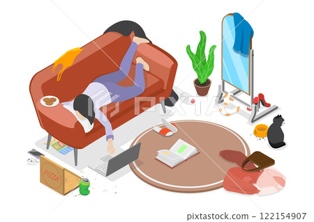 3D Isometric Flat Illustration of Lazy Day, Enjoying Leisure and Relaxation, a Space for Unwinding 3D Isometric Flat Illustration of Lazy Day, Enjoying Leisure and Relaxation, a Space for Unwinding 122154907