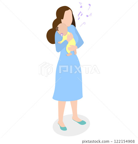 3D Isometric Flat  Illustration of Mother Sings Lullaby , Embracing the Joy of Motherhood 122154908