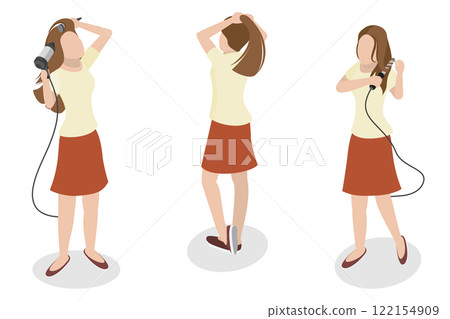 3D Isometric Flat  Illustration of Styling Procedures, Youthful Beauty Creating a Fresh Hairstyle 122154909