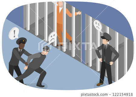 3D Isometric Flat Illustration of Criminals In Jail, Imprisonment and Sentence 3D Isometric Flat Illustration of Criminals In Jail, Imprisonment and Sentence 122154918