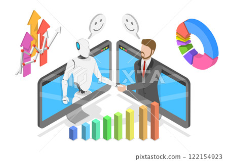 3D Isometric Flat Illustration of Partnership With AI, Artificial Intelligence Robot and Businessman Shaking Hands 3D Isometric Flat Illustration of Partnership With AI, Artificial Intelligence Robot and Businessman Shaking Hands 122154923