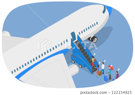 3D Isometric Flat  Illustration of Tourism and Traveling, Passengers Boarding Airplane 122154925