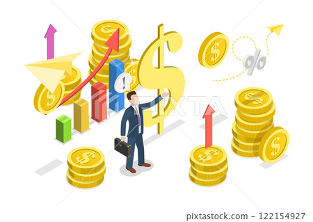 3D Isometric Flat  Illustration of Money Value, Loss of Investment Due to Inflation 122154927