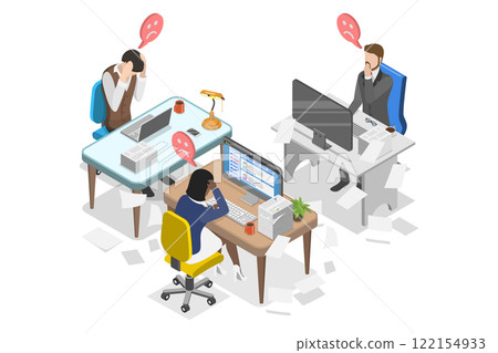 3D Isometric Flat Illustration of Worried Businessmen, Sad and Tired Employee Overloaded with Work 3D Isometric Flat Illustration of Worried Businessmen, Sad and Tired Employee Overloaded with Work 122154933