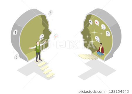 3D Isometric Flat  Illustration of Introvert Vs Extrovert, Human Personality Types 122154943