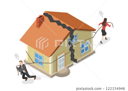 3D Isometric Flat Illustration of Marriage Problems, Family Crisis and Divorce 3D Isometric Flat Illustration of Marriage Problems, Family Crisis and Divorce 122154946