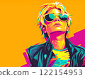 Teen boy from Japan with colorful hair in leather jacket and sunglasses (bright multi-colored drawing) 122154953