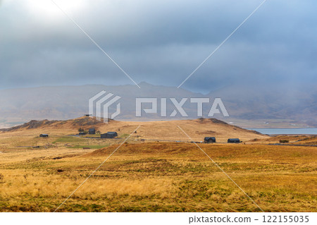 Autumnal atmosphere of the landscape near Hvammsvik on the west of Iceland 122155035