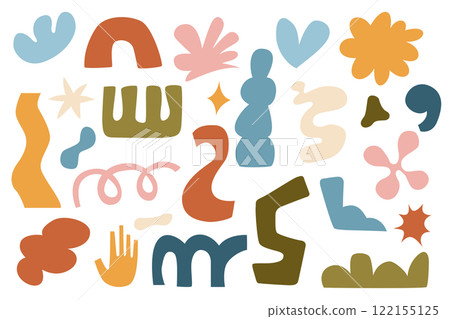 Abstract geometric and organic shapes in various colors Abstract geometric and organic shapes in various colors 122155125