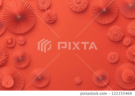 Festive Red Background with Paper Decorations for New Year Celebration and Party Decor Ideas 122155469