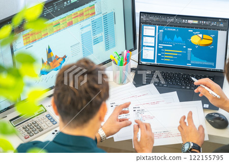 Male engineer business plan analysis graph businessmen 2 people 122155795