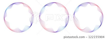 Abstract frame with wavy inner corners. Round border made with thin colorful lines. 122155904