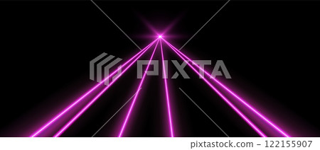 Pink laser beams, concert or nightclub spotlights light effect. Lasers in motion, abstract perspective background. 122155907