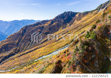 Autumnal view of the Tateyama Kurobe Alpine Route from Daikanbo Autumnal view of the Tateyama Kurobe Alpine Route from Daikanbo 122156525