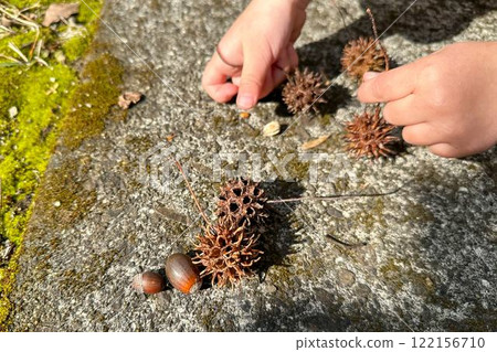Autumn memories of a girl playing with nuts 122156710