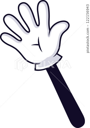 Cartoon hand waving gesture with five fingers extended, symbolizing greeting, farewell, or acknowledgment, ideal for illustrations, animations, and children s projects Cartoon hand waving gesture with five fingers extended, symbolizing greeting, farewell, or acknowledgment, ideal for illustrations, animations, and children s projects 122156943