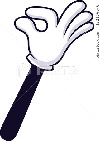 Cartoon hand wearing a white glove and with a dark sleeve making the ok sign, expressing approval, agreement, and satisfaction on a white background Cartoon hand wearing a white glove and with a dark sleeve making the ok sign, expressing approval, agreement, and satisfaction on a white background 122156946