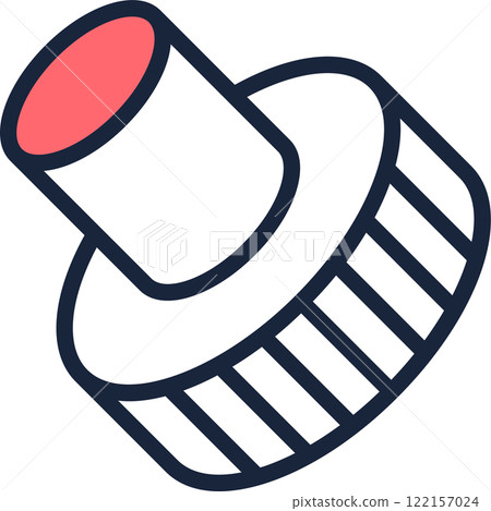 Push pin icon featuring a red tip and a striped base, symbolizing stationery and office supplies, ideal for graphic design projects related to organization, notes, and reminders 122157024