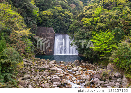 新鮮的綠色植物和防侵蝕水壩：位於阿爾卑斯山脈近海的神居住的島嶼屋久島 122157163