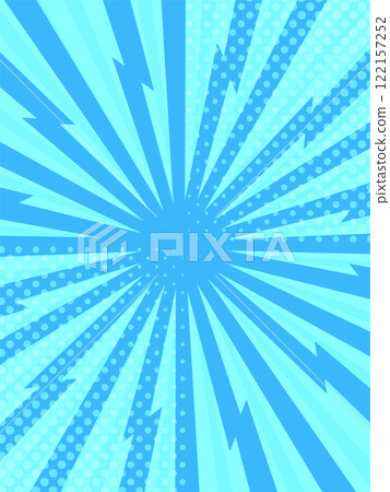 Converging lines and dots create a dynamic backdrop in vibrant light blue, ideal for comic strips or superhero themed designs, radiating energy and excitement 122157252