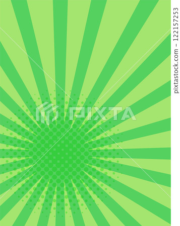 Green sunburst background spreading from halftone dots center creating a dynamic and vibrant backdrop, perfect for comic books, posters or graphic design projects Green sunburst background spreading from halftone dots center creating a dynamic and vibrant backdrop, perfect for comic books, posters or graphic design projects 122157253