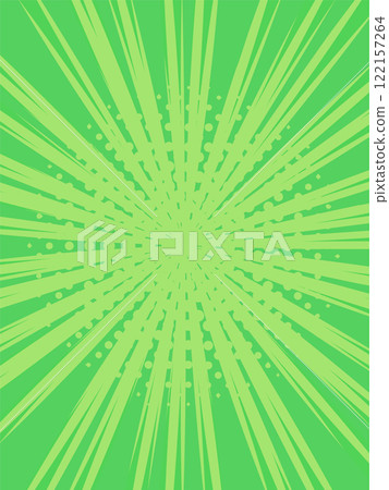 Vibrant green comic book cartoon background featuring radiating speed lines and halftone dots, creating an energetic burst of motion and dynamic action throughout the design 122157264