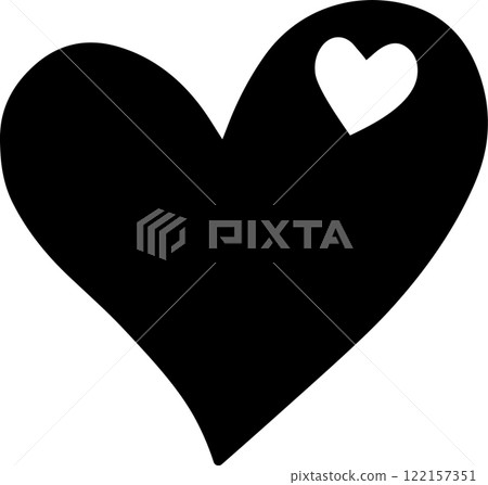 Black heart shape with smaller white heart shape inside representing love, romance, valentine s day, and positive emotions, isolated on a white background 122157351