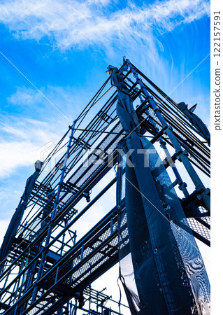 Housing construction site with scaffolding c-2 High saturation contrast 122157591