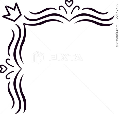 Hand drawn corner frame featuring a crown, hearts, and wave patterns, providing an elegant and customizable space for text or design elements 122157629