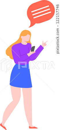 Businesswoman walking and using smartphone with speech bubble showing message, sending or receiving text message, online chat, social media notification, mobile application, communication concept Businesswoman walking and using smartphone with speech bubble showing message, sending or receiving text message, online chat, social media notification, mobile application, communication concept 122157746