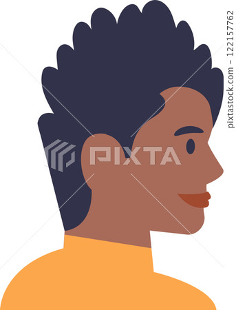 Profile view portrait of a young smiling black man with curly hair and casual clothes, simple flat vector illustration isolated on white background Profile view portrait of a young smiling black man with curly hair and casual clothes, simple flat vector illustration isolated on white background 122157762