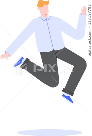 Happy businessman jumping with arms outstretched, celebrating career success, achievement and accomplishment, expressing joy and excitement, wearing casual business attire Happy businessman jumping with arms outstretched, celebrating career success, achievement and accomplishment, expressing joy and excitement, wearing casual business attire 122157798
